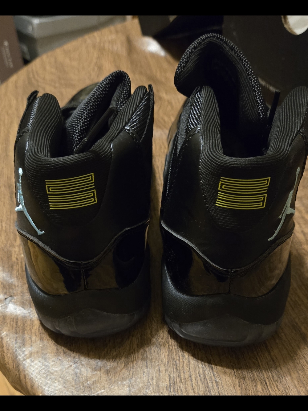 Air Jordan 11 Retro Black Patent Leather Sneakers with Light Blue Jumpman - Picture 4 of 9